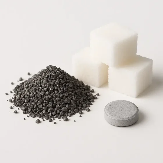 A pill, sugar cubes and dark granules, the older way of taking supplements